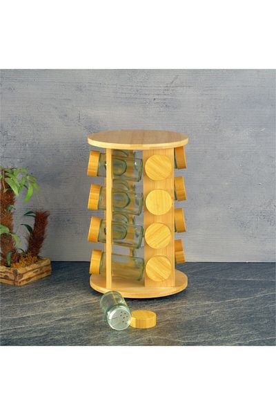 kitchenboost Basic Glass Salt Shaker with Bamboo Stand - 16 Salt Shakers Pepper Shakers Spice Shakers Round 125 Ml.