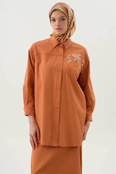 Tuğba Nakışlı Gizli Cepli Gömlek - Oranj