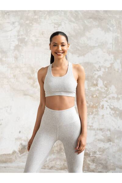 lismina Gri Esinti Sırtı Çapraz Askılı Spor Büstiyer ( Sporcu Sütyeni )