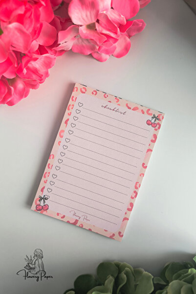 Flowery Paper LEopar Kiraz A6 Memopad Set - Bloknot, Defter, Not Kağıdı