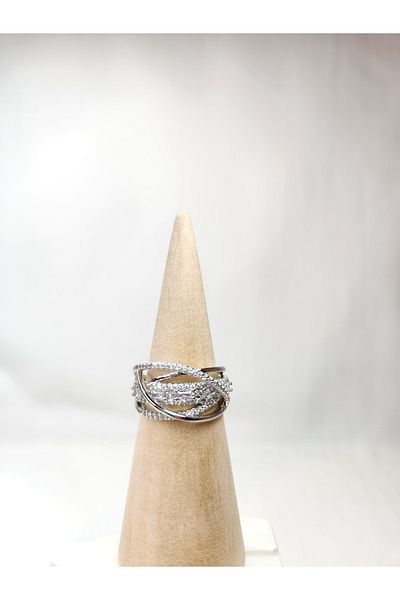 Store 316L Surgical Steel Spiral Stone Ring - Silver Color & Does Not Tarnish