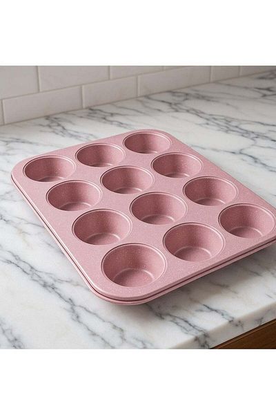 ALMUFARREJ 12-Cup Cupcake Muffin Pan, Non-Stick Muffin Tray, Reusable Cupcake Tin for Baking Cookie, Cake, Pink