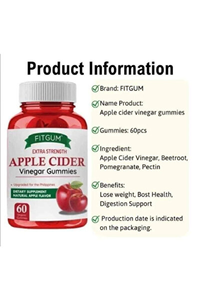 Fitgum علكات خل التفاح فائقة القوة، مكمل غذائي للصحة والتخسيس