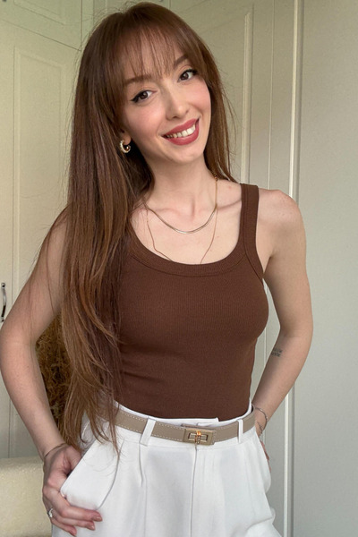 Dilay Gökoğlu Butik Καφέ κορμάκι με λουράκι