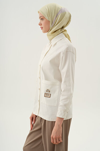 Tuğba Baklava Dikiş Detaylı Cepli Gömlek - Ekru