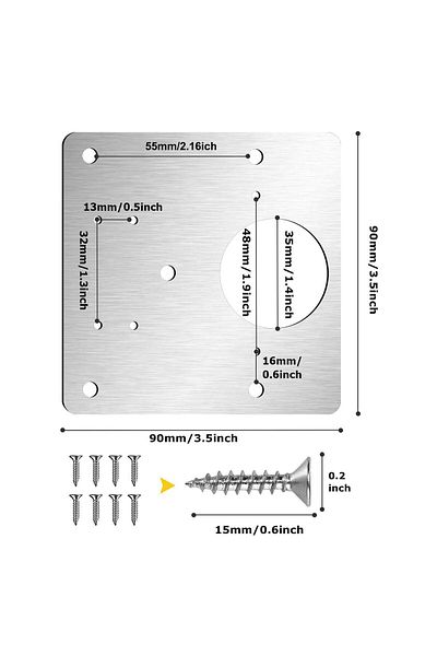 OEM Set de 4 plăci de reparare pentru dulapuri cu balamale, oțel inoxidabil, 90 x 90 mm, argintiu