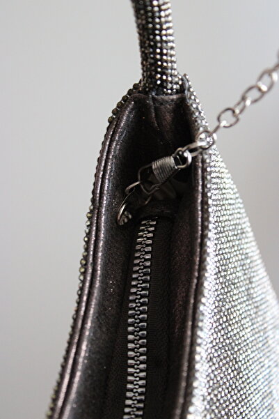 Mimoza Women's Silver Crystal Textured Shiny Shoulder & Chain Strap Evening Bag