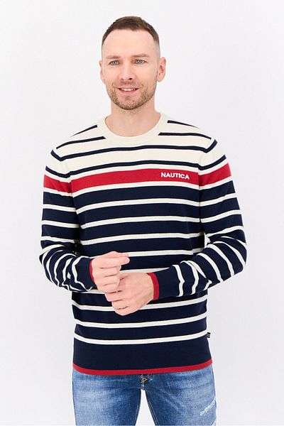 Nautica Men Crew Neck Long Sleeves Stripe Sweater, Multicolor