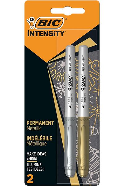 Bic Intensity Marking Gold Silver Permanent Marker, 2-Piece Blister, Gold and Silver Color, Fast Drying