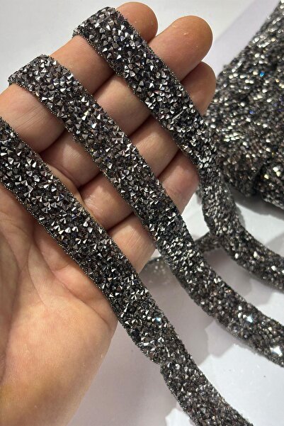Hayalperest boncuk Antrasit Gri Ütüyle Yapışan Şerit Taş Boncuk1,5 Cm