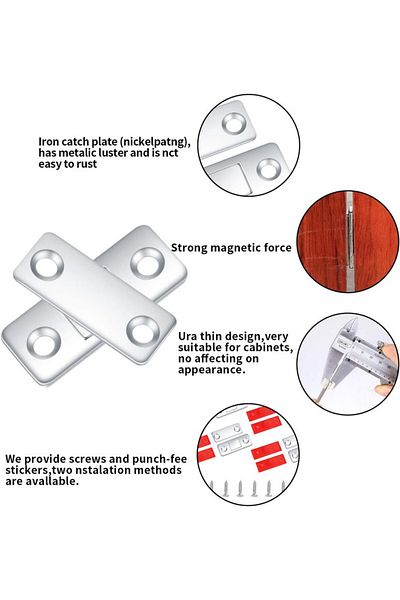 OEM Set de 8 încuietori magnetice, magneți pentru uși de dulap, cu șuruburi, 42x17x2 mm, argintii