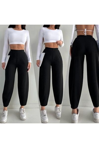 BAYAN PANTALON CREP CU TALIE ÎNALTĂ