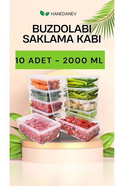 Hanedanev 10 Pieces 2000 ml Deep Freezer Freezer Storage Container with Lid - Refrigerator Organizer 2 Liters with Lid
