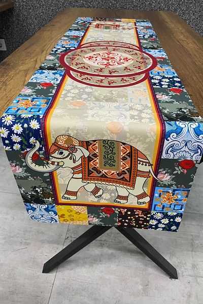 tarzınısec Ethnic Patterned Runner with Elephant Figure 40X140 cm