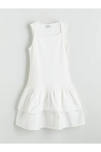 LC Waikiki LCW Kids Rochie pentru fetiță cu guler pătrat alb