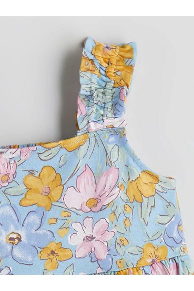 LC Waikiki Lcw Kids Blue Square Neck Floral Girl's Dress