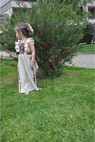 ministok Patchwork Ruffle Sleeve Tie Back Girls Jumpsuit