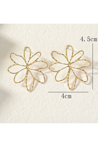AychaAksesuar Steel Za Brand Model Big Gold Flower Earrings