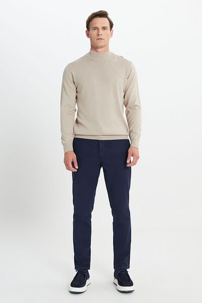 ALTINYILDIZ CLASSICS Men's Beige Wool Warm Standard Fit Regular Cut Half Turtleneck Knitwear Sweater