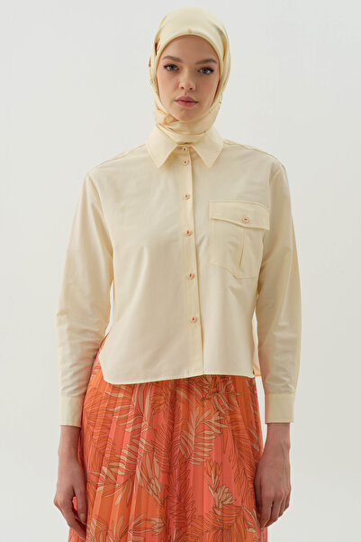 Tuğba Cepli Crop Gömlek - Bej - Mercan