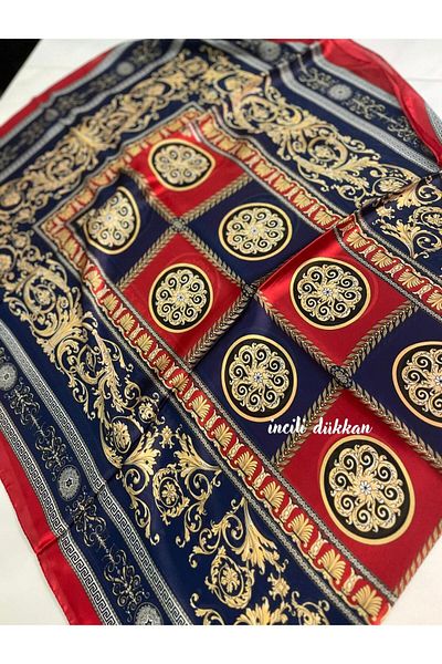incili dükkan Pearl Shop Imported Silk Voile Shawl - Red, Navy Blue