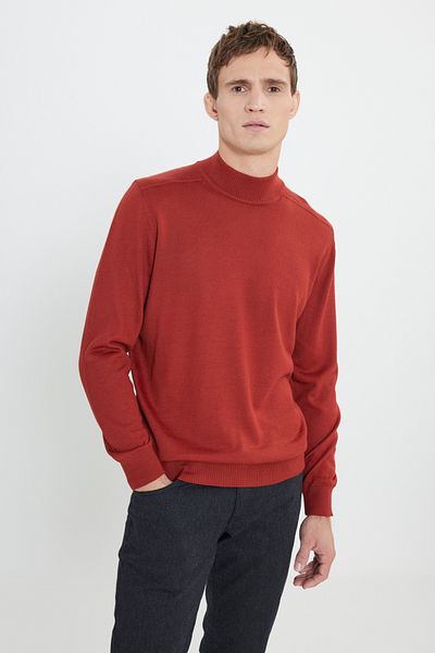 ALTINYILDIZ CLASSICS Men's Brick Wool Warm Standard Fit Regular Cut Half Turtleneck Knitwear Sweater
