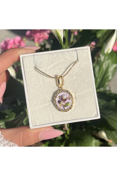 Vintagezegeni Lila Çiçek Sanat Kolye