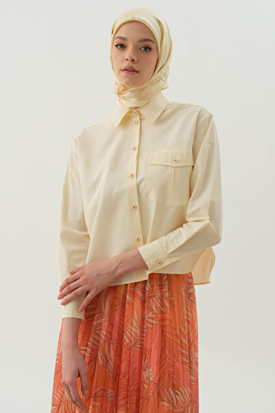 Tuğba Cepli Crop Gömlek - Bej - Mercan