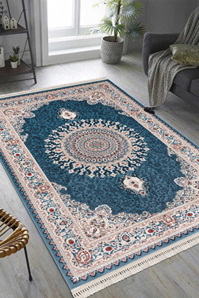 Efor Halı Amasra Mavi Halı Yumuşak Oturma Odası Salon Koridor Çocuk Odası Mutfak Makine Halısı P256d