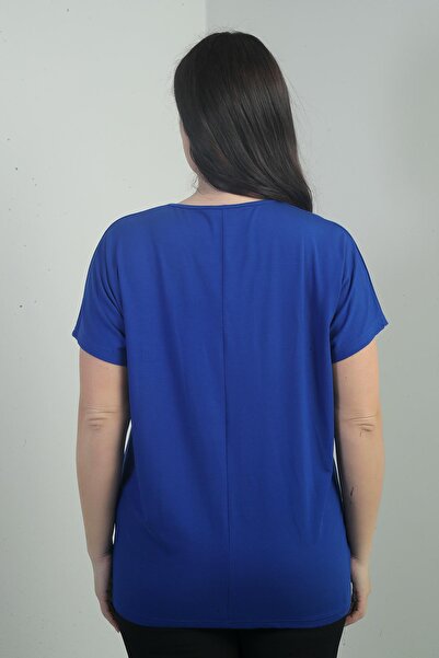 By Saygı Women's Shoulder Stone Printed V-Neck Bat Sleeve B.B. Blouse