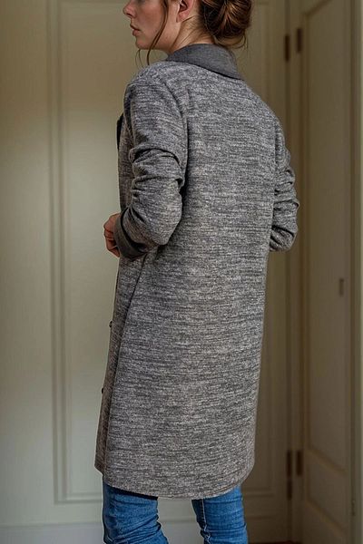 bacc Women's Anthracite Self-Textured Long Jacket with Pockets Bcbsk-25700-3010