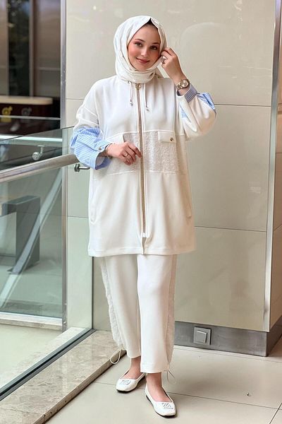Ghisa Colorful Sequin Detailed Modal Trousers Suit