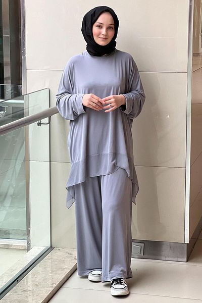 Ceremony Sandy Trouser Suit with Belted Hem and Chiffon Detail