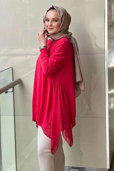 Ghisa Mercerized Tunic with Chiffon Detail on the Sides