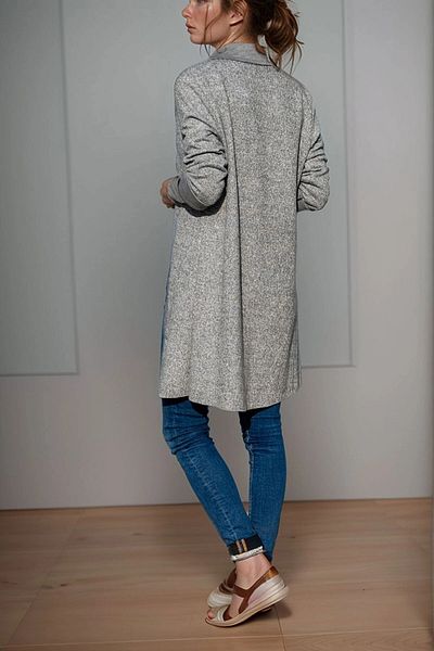bacc Women's Gray Self-Textured Pocket Long Jacket Bcbsk-25700-3010