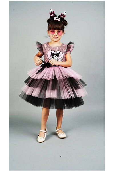 EXTRAÇARŞI Kuromi Crown Accessory Sequin Printed Birthday Girl Dress 3/10 Years