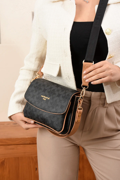 Cacharel Paris Women's 3 Compartment Long Strap Hand and Shoulder Bag Monogram Fabric