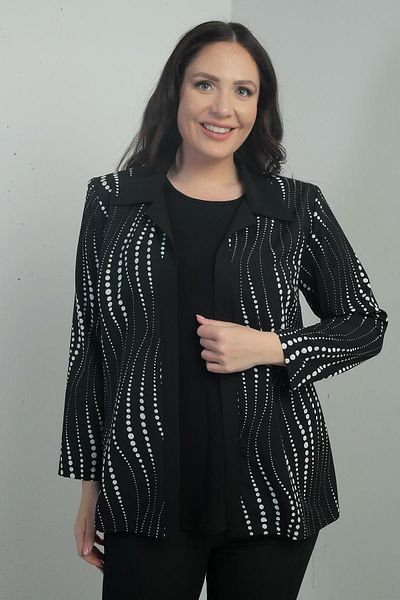 By Saygı Women's Chain Polka Dot Long Sleeve Double Breasted Collar Jacket B.B. Double Team