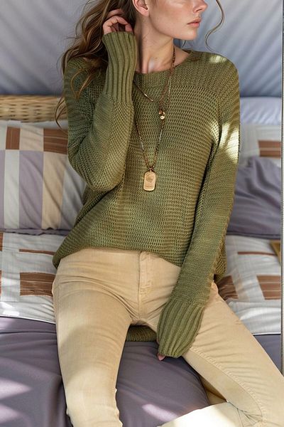 bacc Khaki Bat Sleeve Thessaloniki Knitted Sweater Sweater Bcbsk-25700-Gk-Cck1114