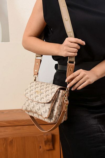 Cacharel Paris Women's 3 Compartment Long Strap Hand and Shoulder Bag Monogram Fabric