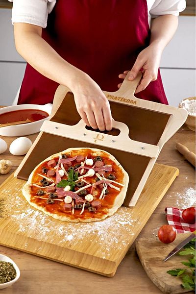 PRATİKOBA Sliding (Sliding Pizza Shovel) Lahmacun Shovel Doughing Shovel