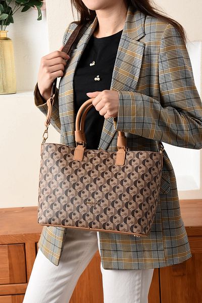 Cacharel Paris Women's 3 Compartment Long Strap Hand and Shoulder Bag Monogram