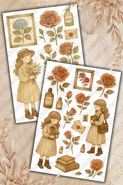 sanatıbedi 2 Sheets Vintage Botanical Flowers Sticker - Laptop Agenda Motor Helmet Phone Tablet Journal Sticker