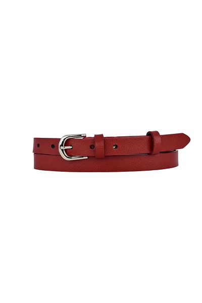 GoDeri Curea roșie subțire pentru femei cu cataramă de 2 cm - 100% piele naturală, rochie și pantaloni de culoare argintie NrMl.DUZ