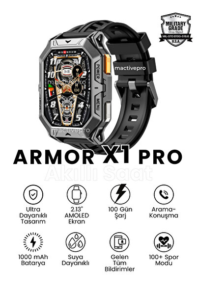 Armor X1 Pro Ultra Durable Rugged Smart Watch | 1000 mAh Battery Long Battery Life Durable Harvox