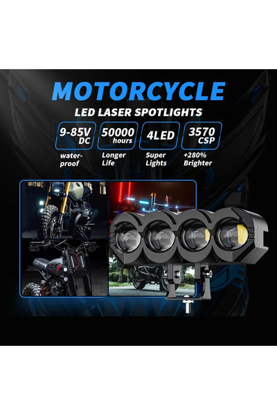 ASTRA LED 1 ADET Motosiklet 4 Led Lazer Sis Farı Delici Beyaz Sarı Çift Renk Metal Baykuş Led Işık