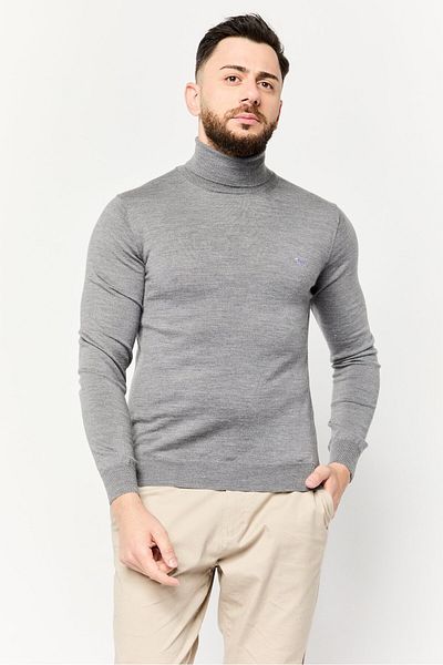 Harmont & Blaine Men Turtle Neck Embroidered Logo Sweater, Grey