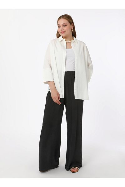 ALİA Large Size Comfortable Elastic Trousers - Black - Alia
