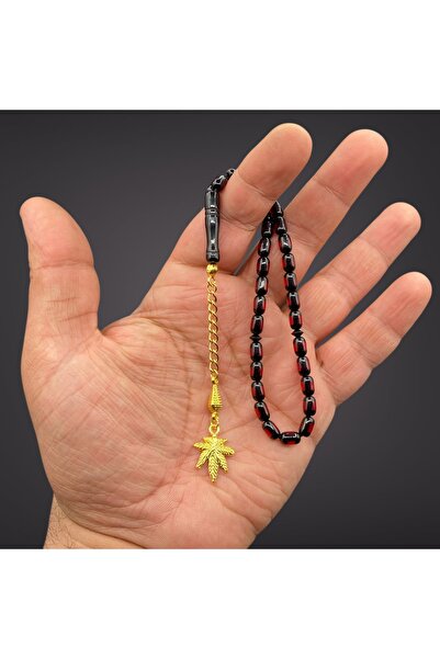 Kt 4x7 mm BİLEK BOY ALTIN KAPLAMA PÜSKÜLLÜ SÜRMELİ TOZ KEHRİBAR TESBİH