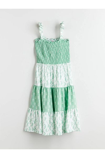 LC Waikiki LCW Kids Rochie pentru fete cu guler pătrat alb cu flori